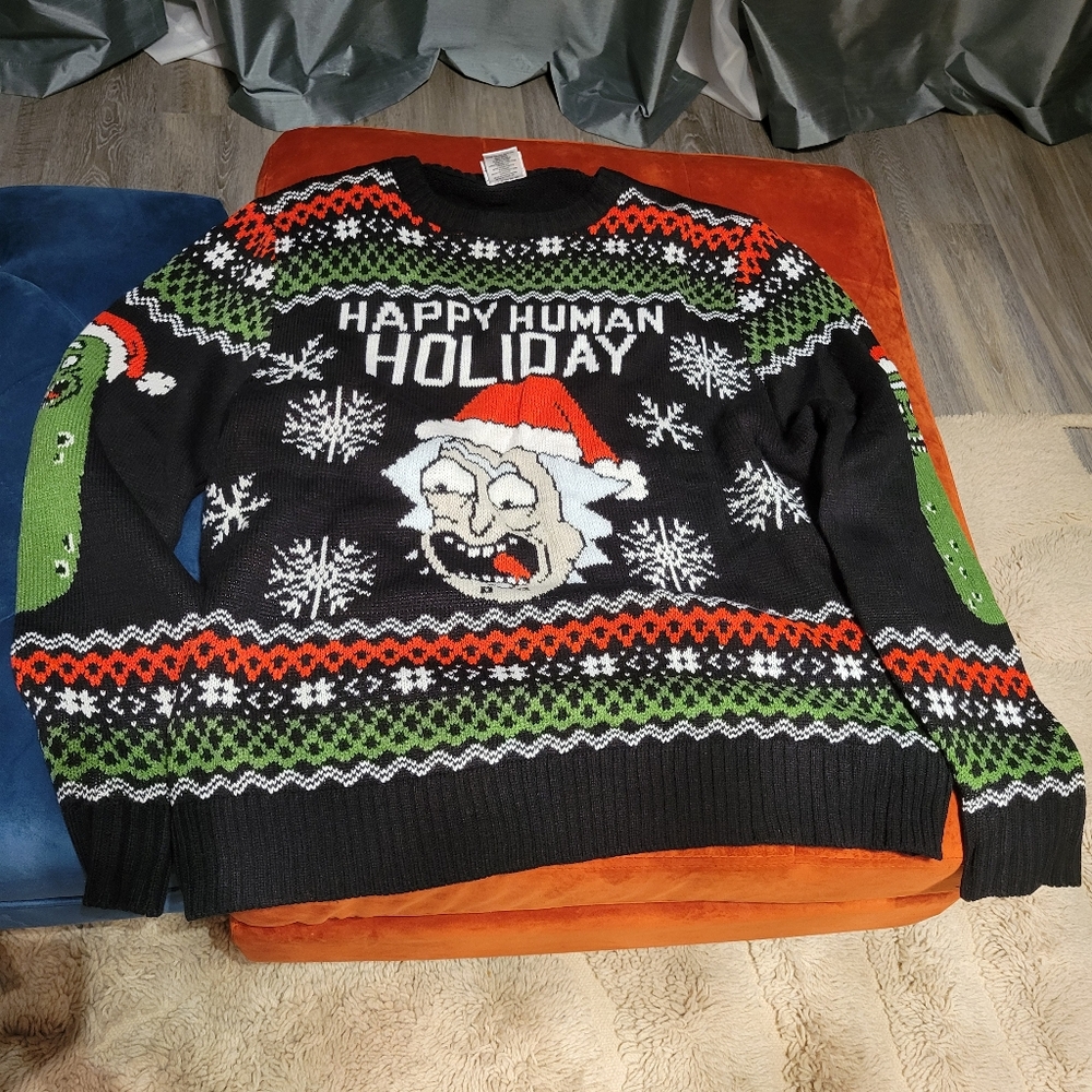 Happy Human Holiday Rick And Mortys Ugly Christmas Sweater, Xmas Sweater